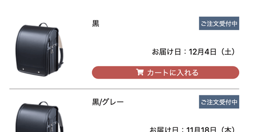 カートに入れる初期画面